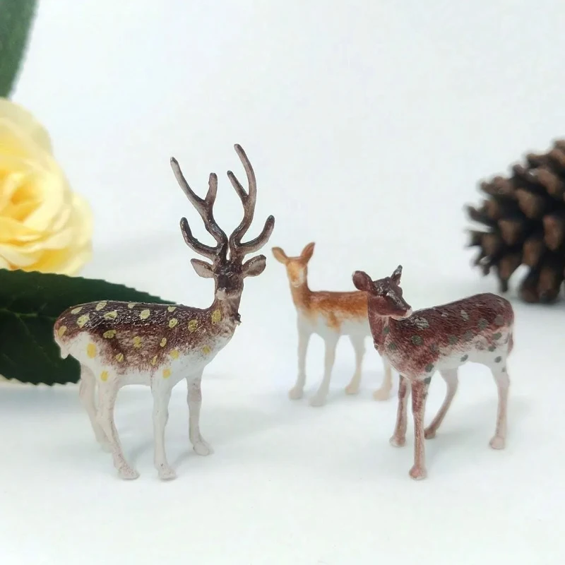 3Pcs Simulation Mini Sika Deer Reindeer Model Animal Toys For DIY Micro Landscape Craft Dollhouse Garden Table Decoration Gifts