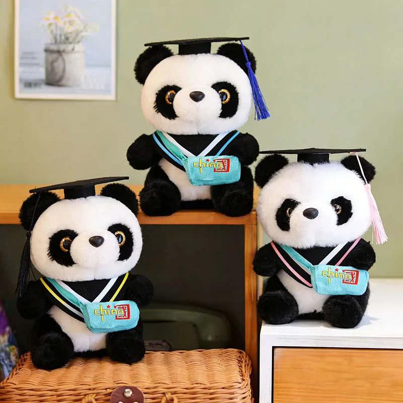 Cute Graduation Panda Plush Toy Soft Stuffed Doll With Bachelor Cap Adorable Panda Plushie For Graduation Gift Chinese Souvenir
