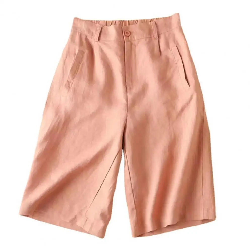 Pantalones cortos de verano para mujer, Shorts con bolsillos de cintura elástica, Color sólido, pierna ancha, holgados, uso diario, rectos,