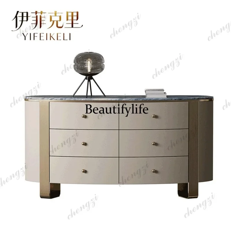 C132 Natural Marble Side Cabinet Light Luxury Chest Cabinet Integrated Italian Stainless Steel Locker Storage