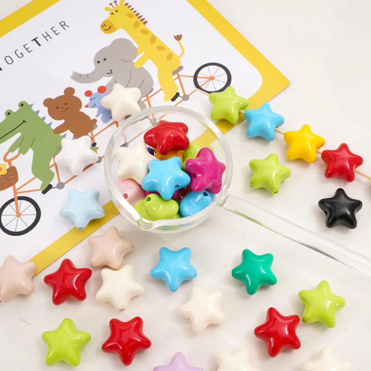 

2Pcs 23x22mm Acrylic Fat Star Beads Multicolor Pentagram Loose Spacer Beads For Jewelry Making DIY Bracelet Keychain Accessories