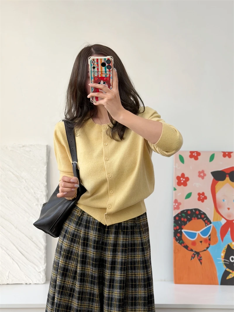 

Мягкий шерстяной кардиган из смесовой ткани с круглым вырезом, вязаный, с вышивкой, для женщин, осенне-зимний, модный, с эффектом похудения