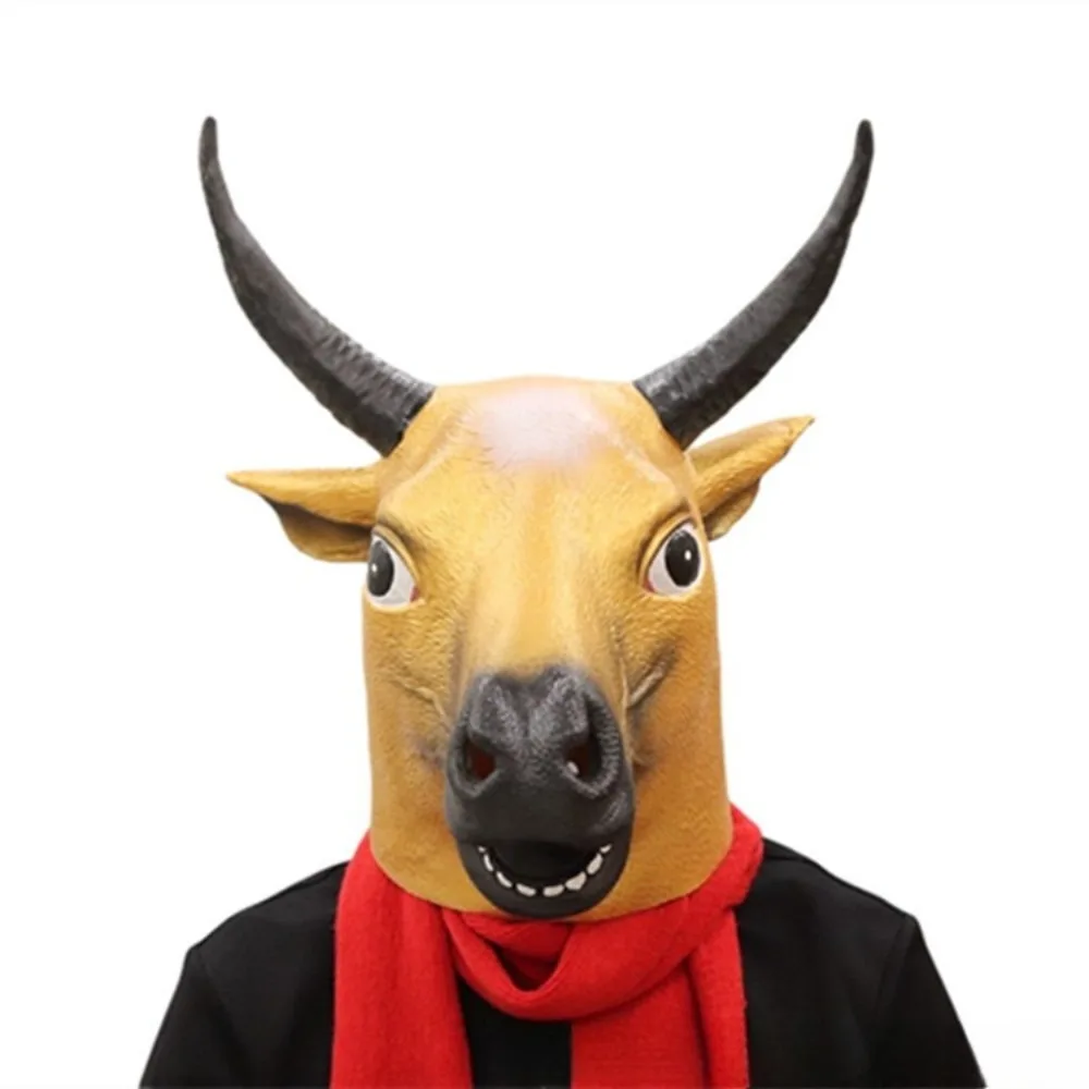 Conjunto de cabeza de toro máscara de Animal oro negro toro marrón caballo lindo dibujos animados toro demonio rey accesorios de mascarada de Halloween