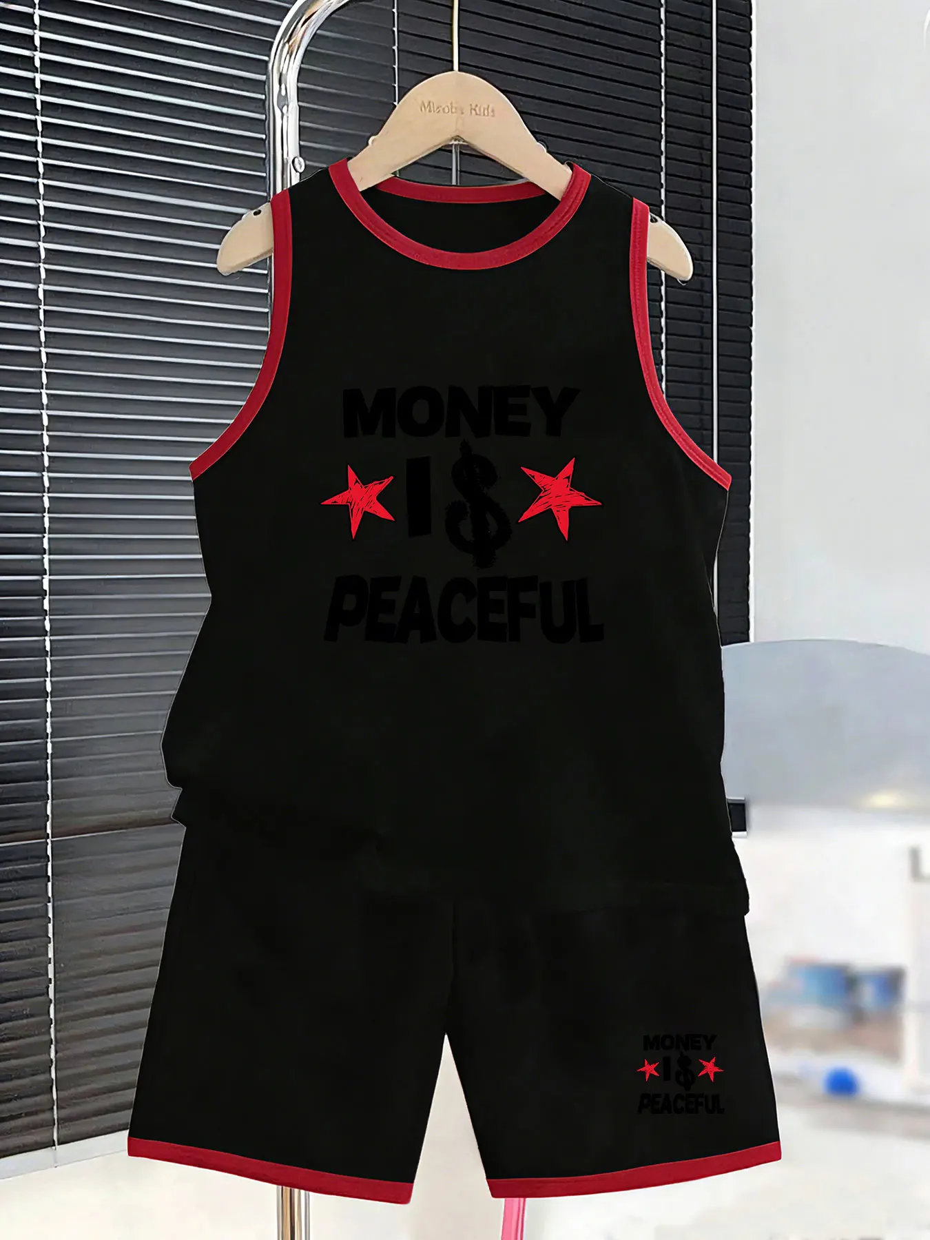 Boys' Trendy Letter-Style Vest and Shorts Two-Piece Set, creating a personalized summer outfit. Selected skin-friendly and breat