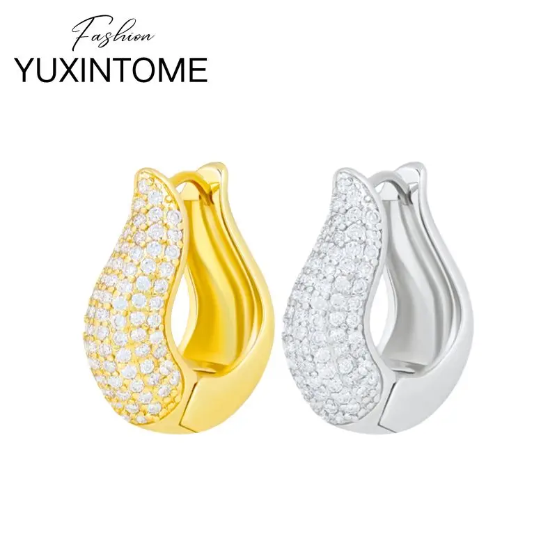 

925 Sterling Silver Needle pavé Shiny Crystal Geometry Hoop Earrings for Women Punk U shape Earrings Party Fashion Jewelry Gifts