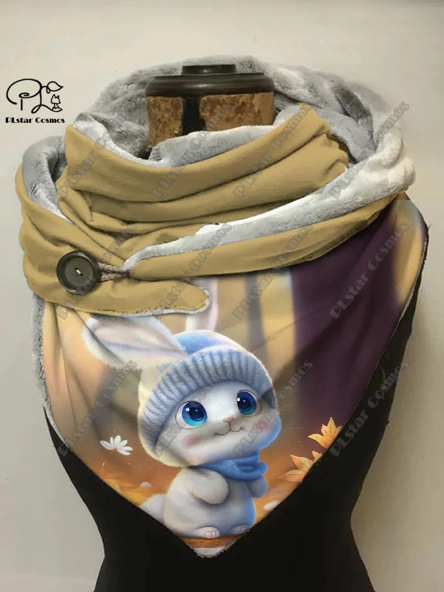 3D printing new animal series cute hedgehog, squirrel and rabbit pattern women\'s warm shawl spring winter small triangle scarf