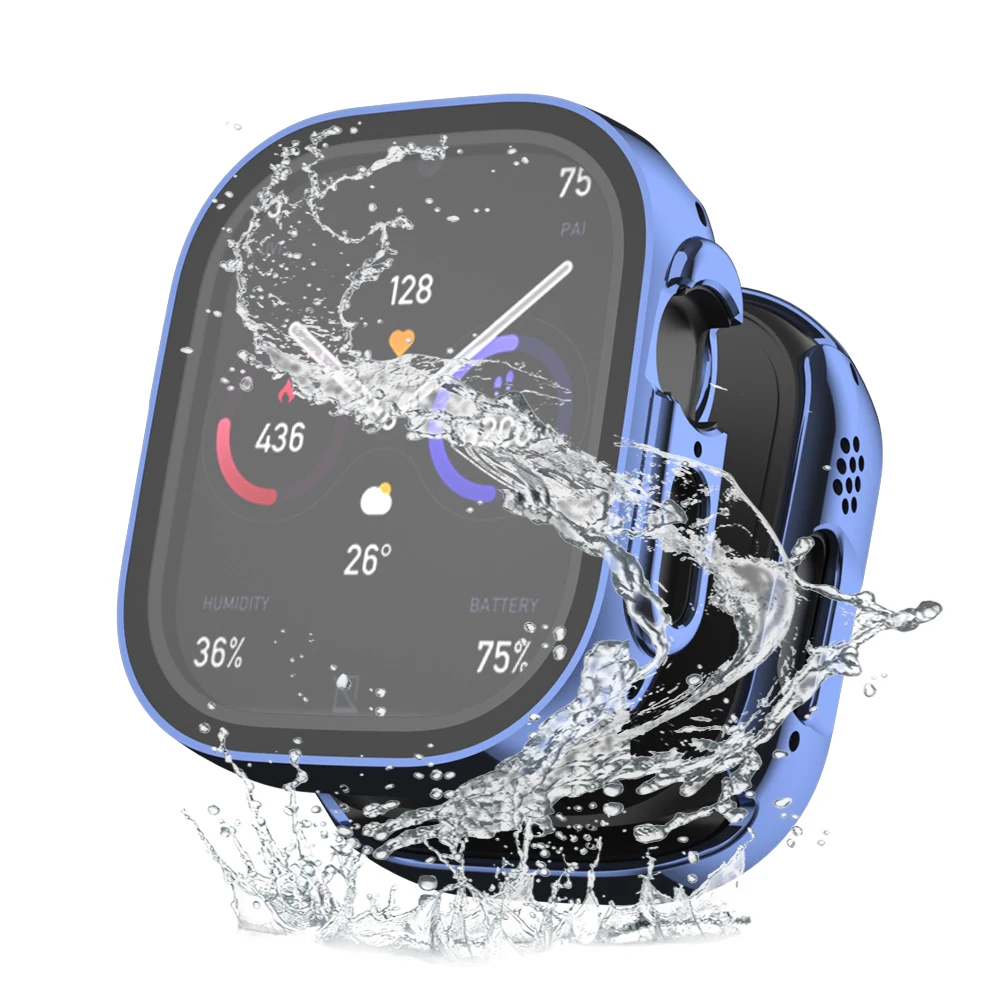 Glass+Shell For Apple Watch 8 Ultra 49mm Electroplated Waterproof PC Bumper+Screensaver Tempered Cover Iwatch Accessory Case