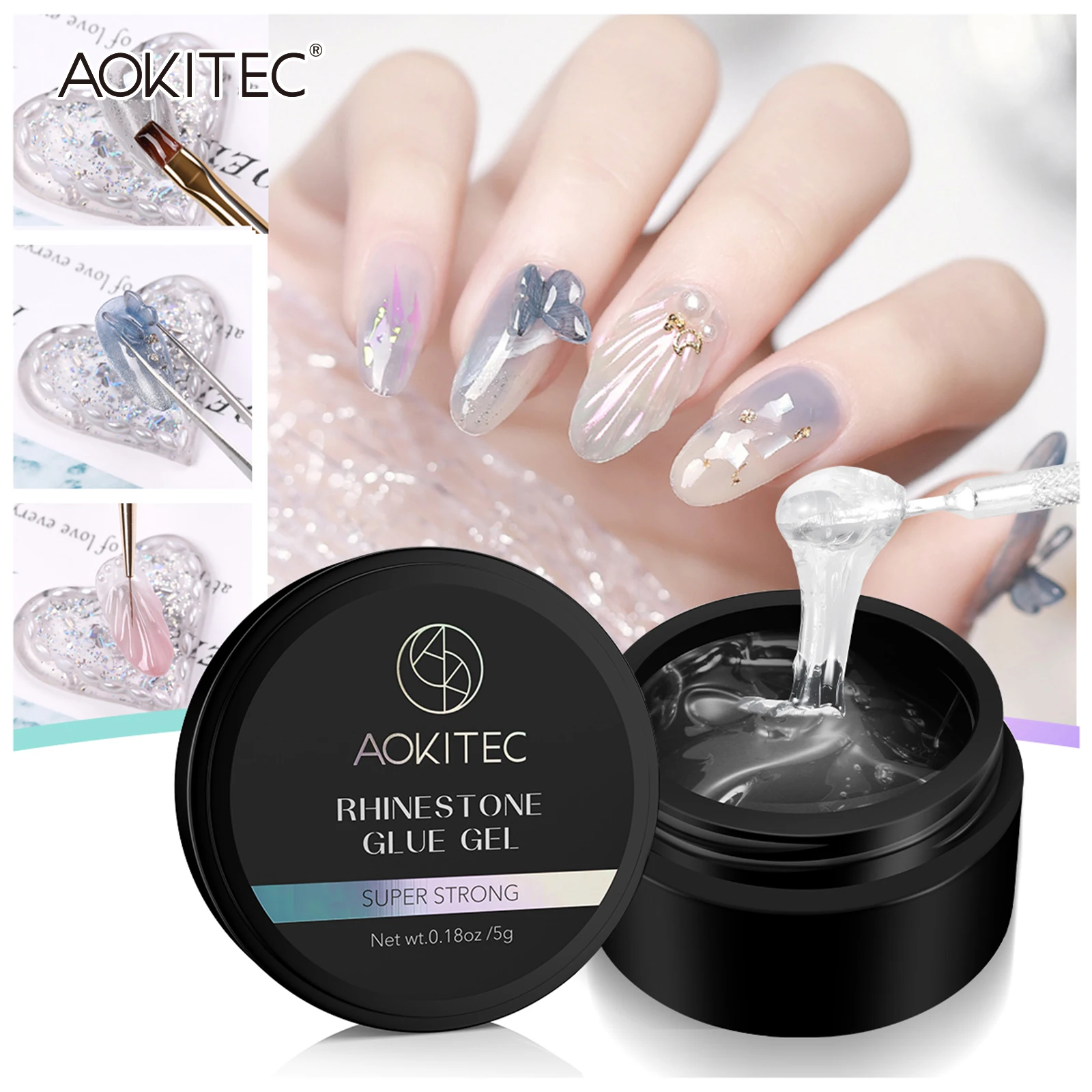 Aokitec Rhinrstone Glue Gel 5g/0.18oz Strong Adhesive Glue for Crystal Gems Jewelry Decoration Nail Art DIY