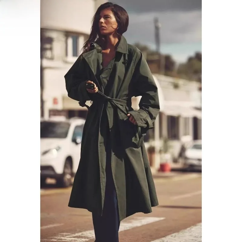 

2023 Autumn New Sle Long Sve Lapel Coat Loose Women's Windbreaker Outerwear Double Button Casual Korean Sle