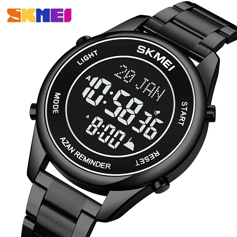 

Muslim Azan Clock Watch for Prayer with Qibla Compass Adhan Alarm Hijri Calendar Islamic Al Harameen Fajr Reloj Homme Men SKMEI