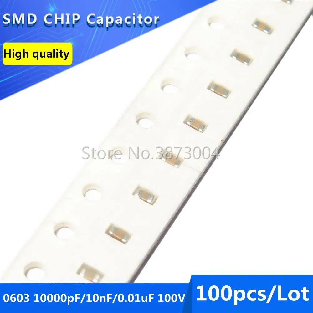 100pcs 0603 10000pF 10nF 0.01uF X7R 100V 10% SMD Chip Capacitor