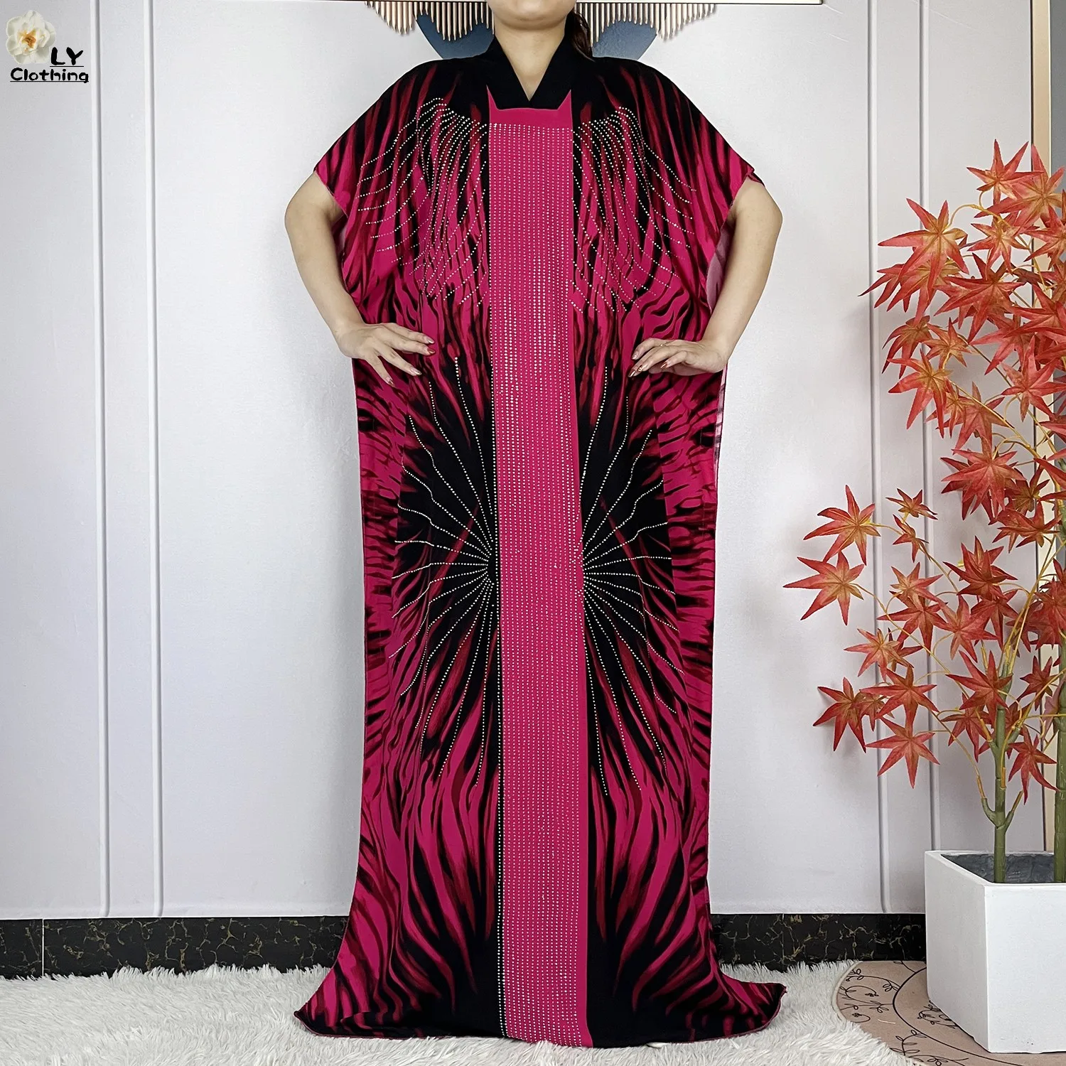 Nuovo vestito di cotone musulmano Dubai di alta qualità da donna Maxi abito allentato moda diamanti stampa abito africano Femme Abaya con grande sciarpa