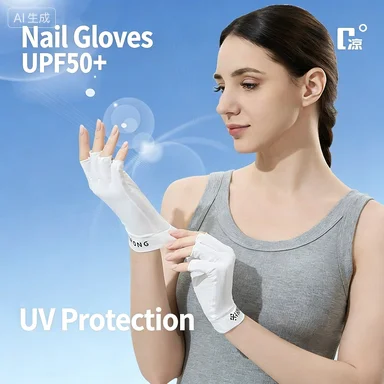 快適なマニキュア用手袋、耐熱ブラックアイスシルクコットンハーフフィンガーグローブ、夏用アイスフィール日焼け止め手袋