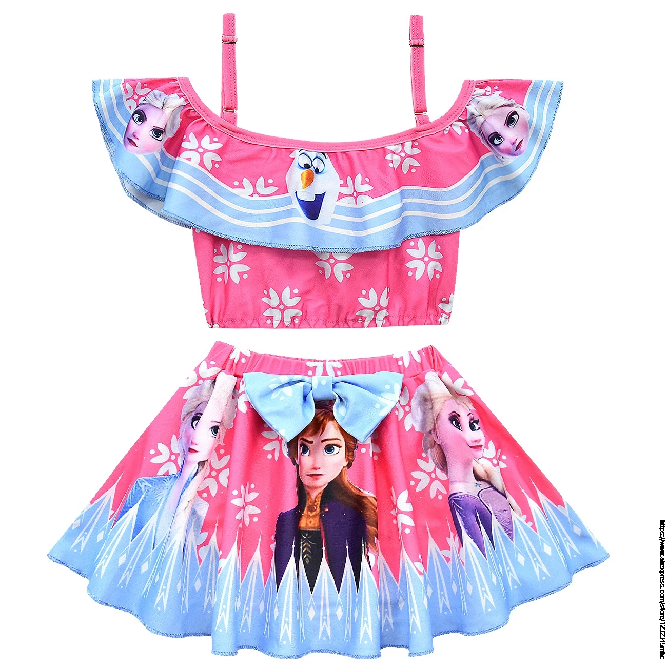 Frozen Elsa Summer Girls Ruffle Swimsuit Kids Two Pieces Children\'s Swimwear Swim Suits Hollow Bikini Sets Bathing Suit