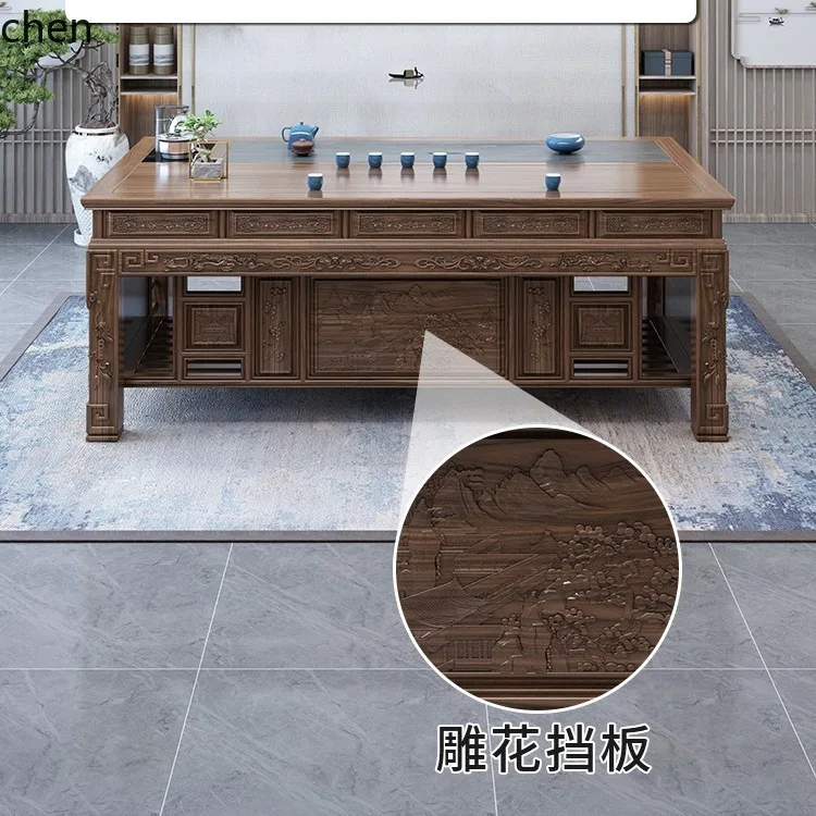 HT New Chinese Style Solid Wood Tea Table and Chair Set for Home Use, Modern Simple Kung Fu Zen Tea Brewing Table