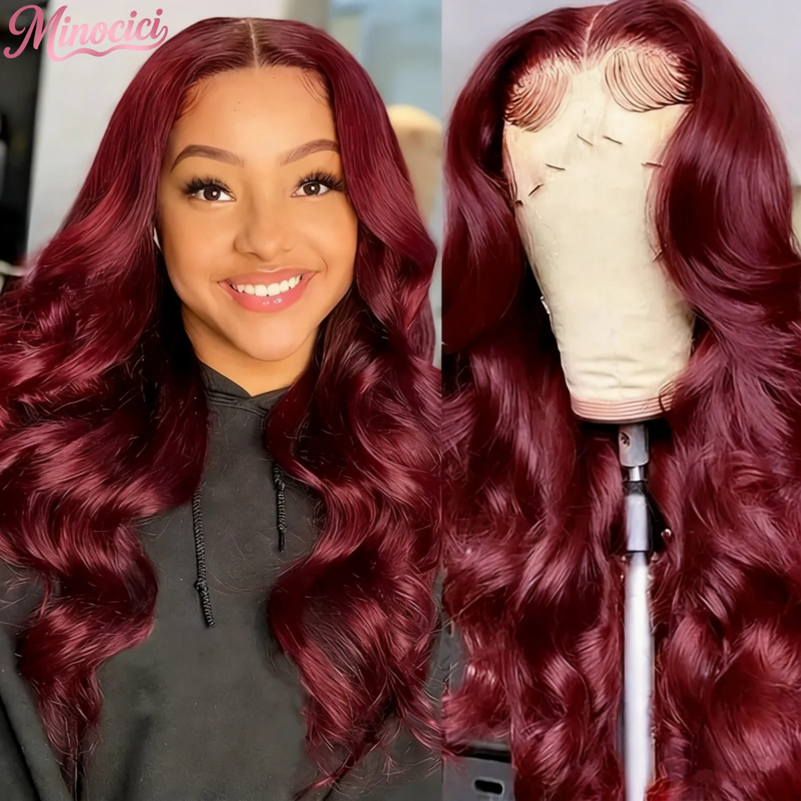 

250 Density 99J Burgundy Body Wave 13x6 Hd Lace Frontal Human Hair Wig Colored Pre Plucked Brazilian 100% Real Human Hair Wigs