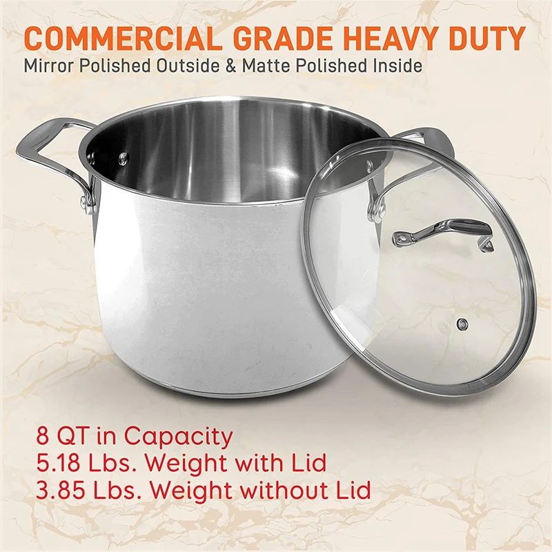 Stock Pot With Lid Professional Home Chef Grade Clad Pot For Soup, Broth & Stock, Chili, Casserole All Surface