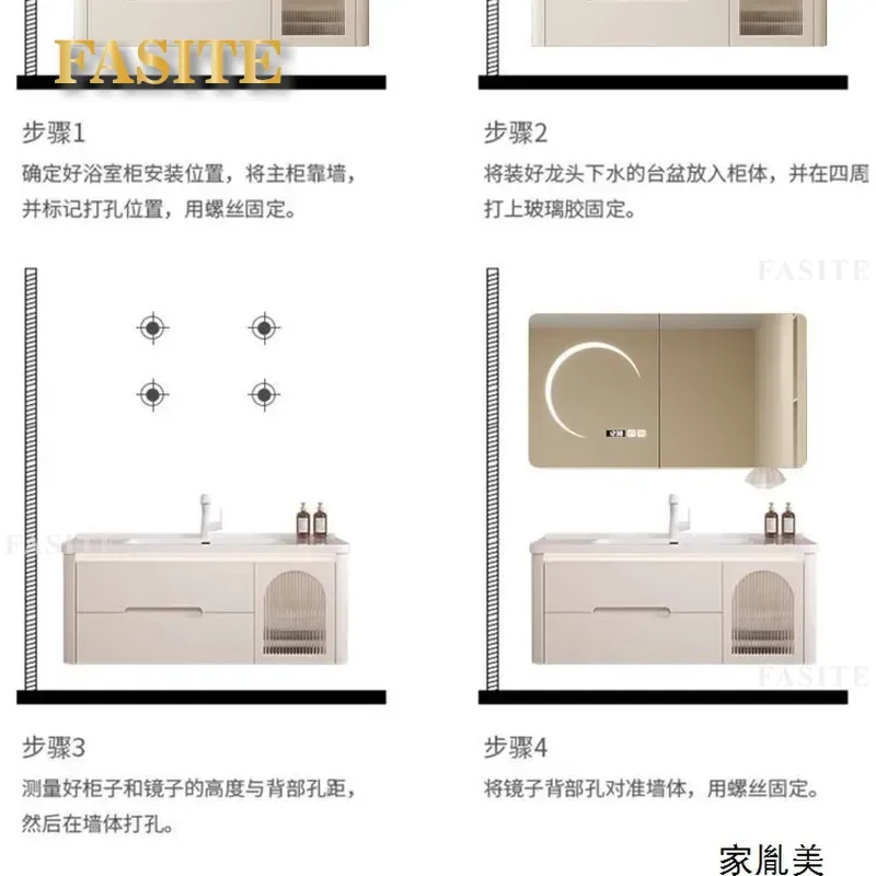 Cream Style Solid Wood Bathroom Vanity Cabinet With Ceramic Integrated Basin Modern Floor Standing Washbasin Unit For Small