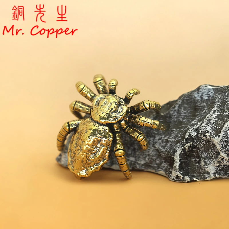 Solid Copper Wolf Spider Figurine Miniature Creative Desktop Ornament Decoration Crafts Accessories Vintage Brass Animal Tea Pet