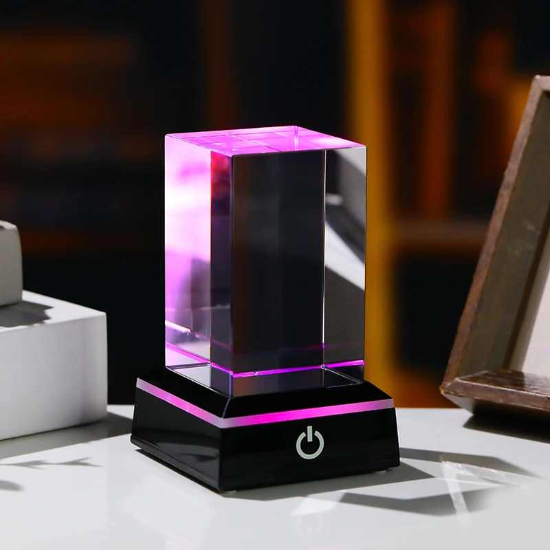 XTOOL Wholesale Blank K9 Shining Crystal Block Cube for 3D Laser Engraving Rectangular Columnar Crystal With LED Base