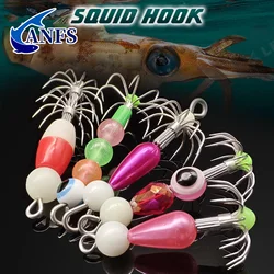 ANFS 2pcs/5pcs Glow Squid Jig Hooks Kit, Luminous Squid Jigs Lure Fishing Cuttlefish Sleeve  Artificial Baits with Tackle Box