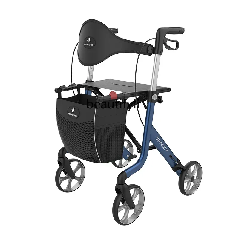 Elderly Walking Aid Can Be Pushed and Can Be Recovered after Sitting Walker Installation-Free Travel Shopping Hand Push