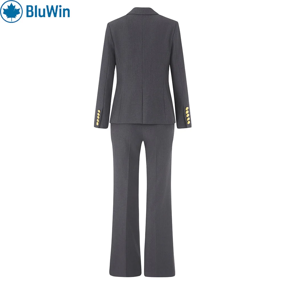 BluWin Set completo blazer grigio da donna Pantaloni a due pezzi Nuovo uniforme da lavoro formale da ufficio slim fit con un bottone