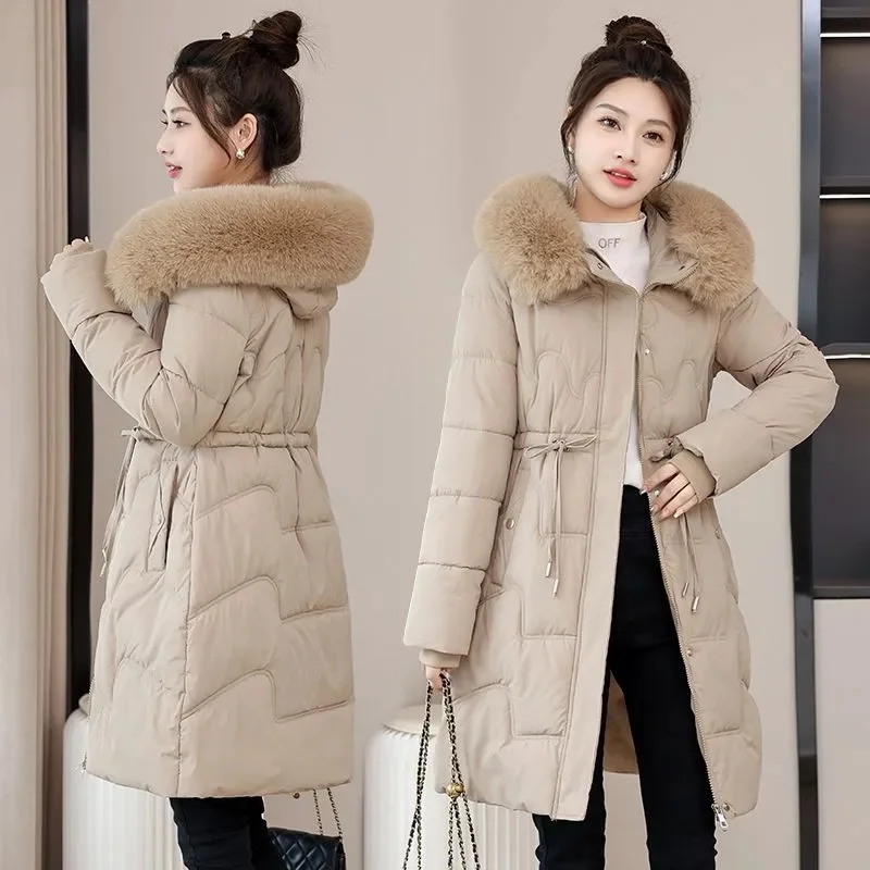 2024 New Korean Down Cotton CoatWomen Long Winter Puffer Parkas Thicken Warm Hooded Cotton-Padded Jacket Coat Zipper Overcoat