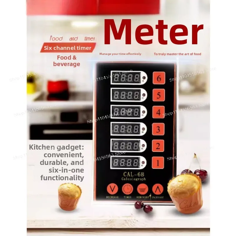 Commercial Kitchen 6-Channel Digital Timer - AC 220V Stainless Steel Countdown Timer with Alarm for Frying/Baking/Cooking