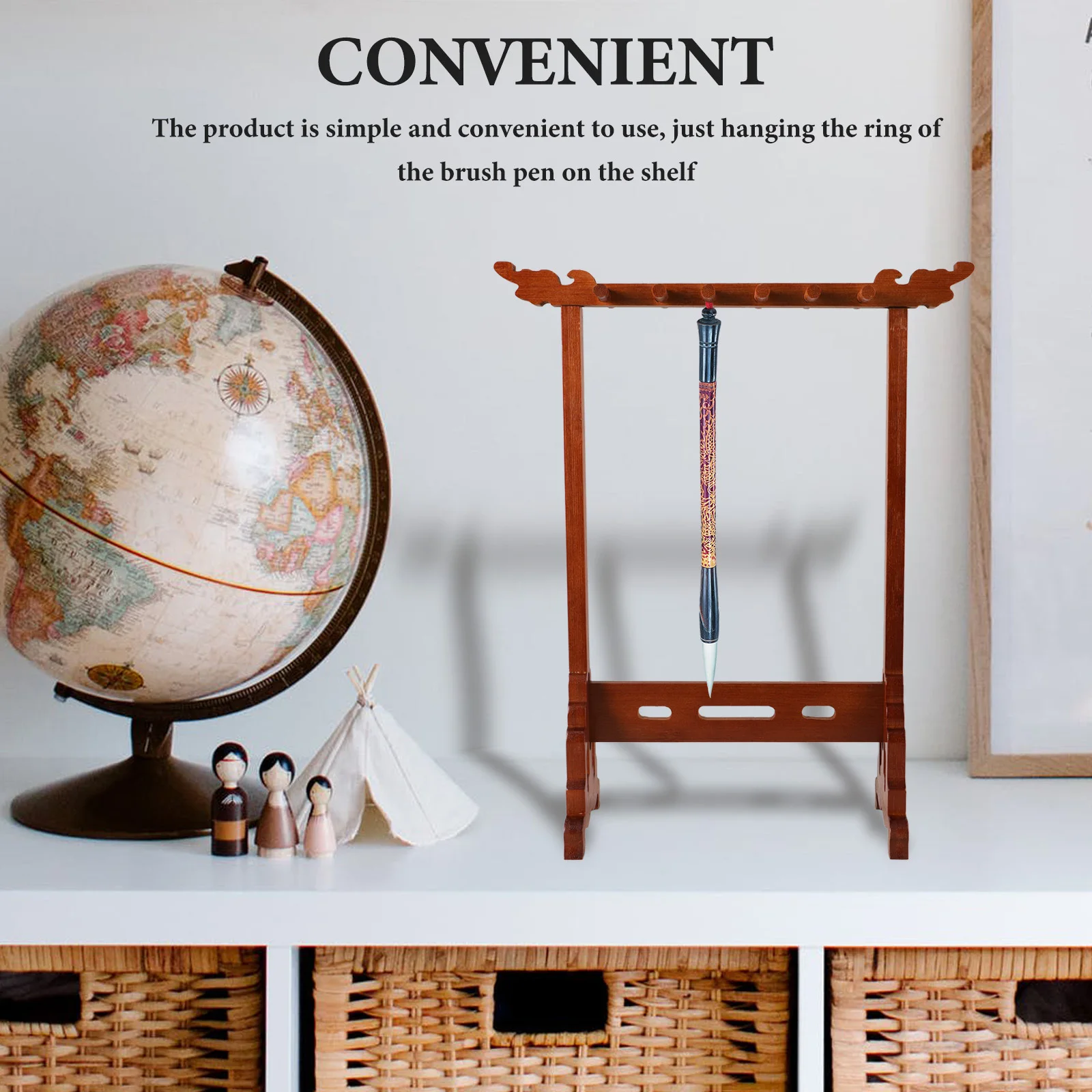 

1Pcs Retro Simple Bamboo Brush Pen Hanging Rack Desktop Decor Creative Ink Brush Holder Multifunctional Storage Stand for Office