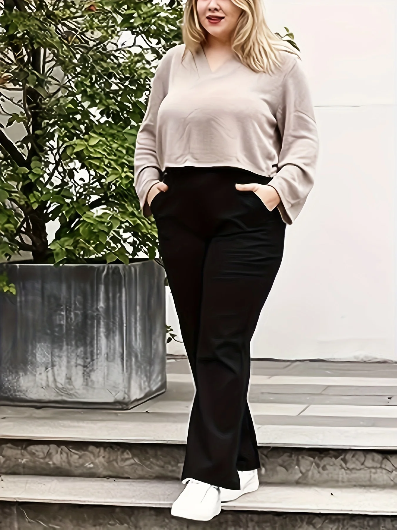 New autumn and winter women's plus size gentle retro knitted fabric casual straight-leg leggings.