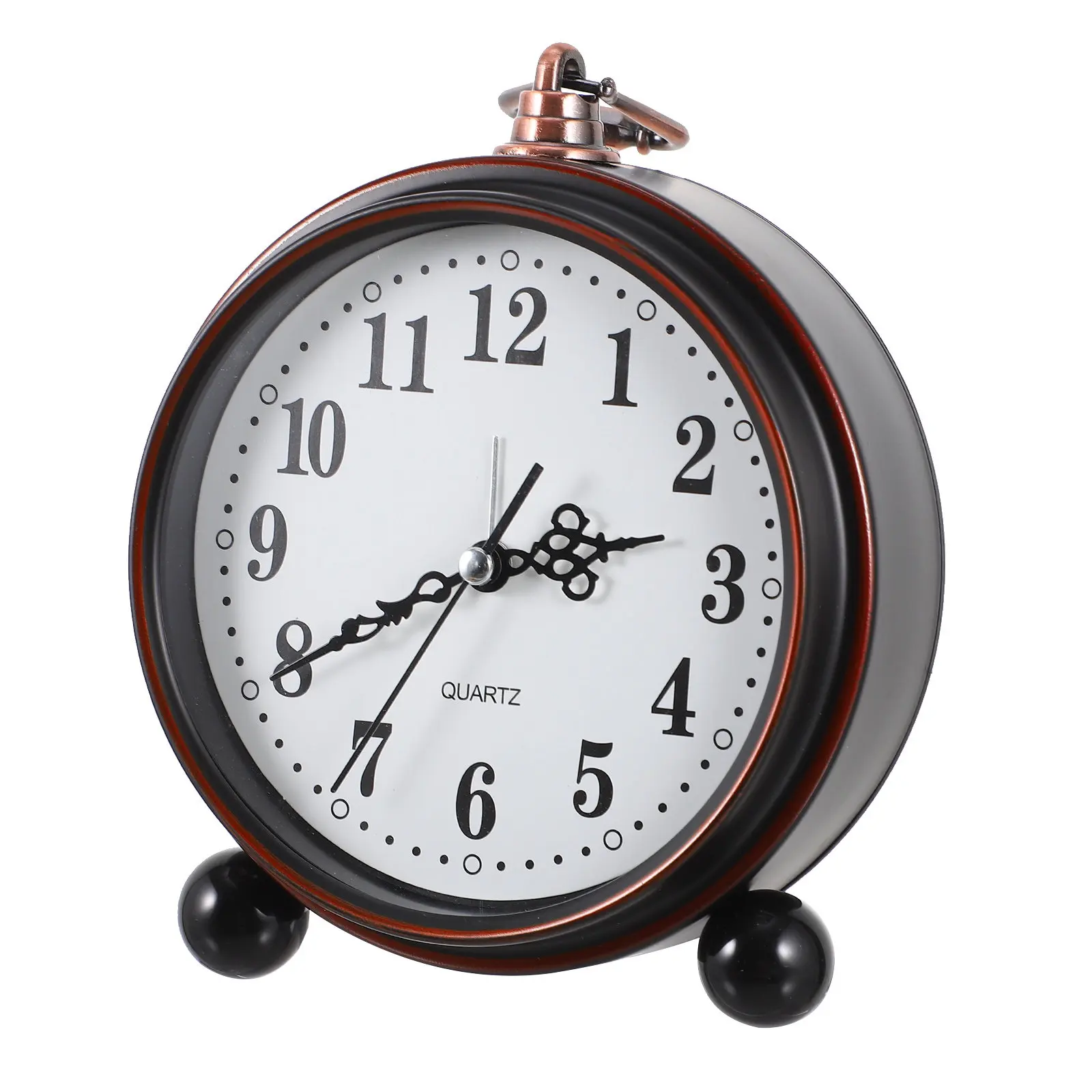 Vintage European Pastoral Style Mute Table Clock with Silent Sweeping Movement Desktop Bedside Alarm Clock for Bedroom Living