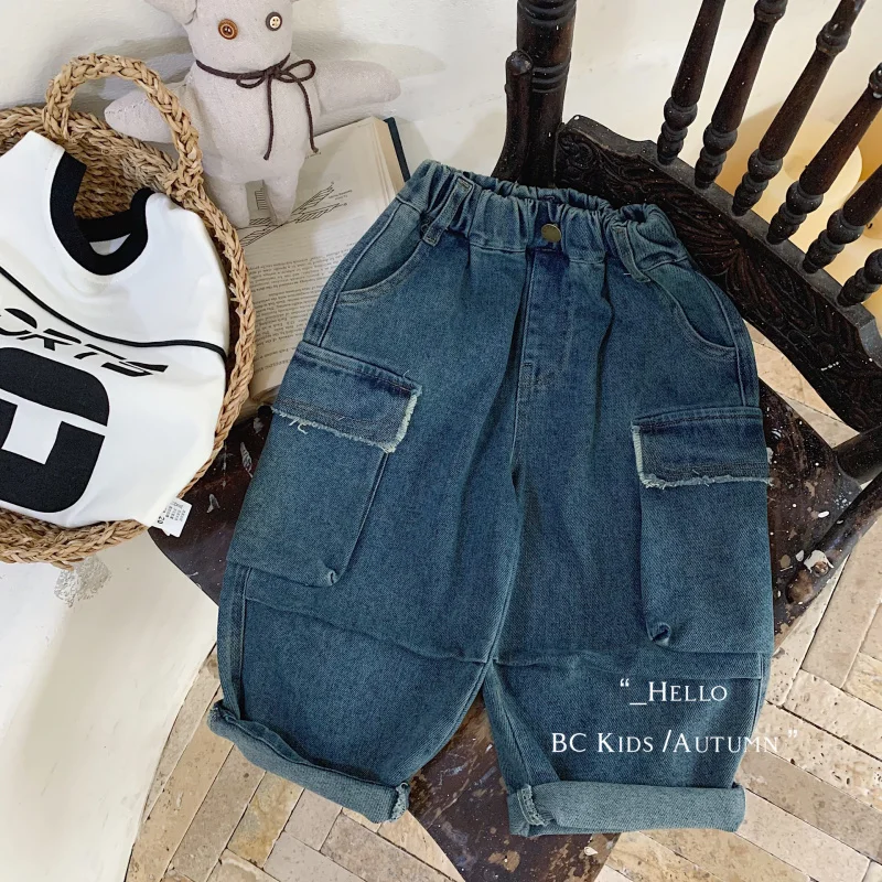 

Children's jeans2024Autumn New Boys and Girls Overalls Children Solid Color Fashionable TrousersG0512