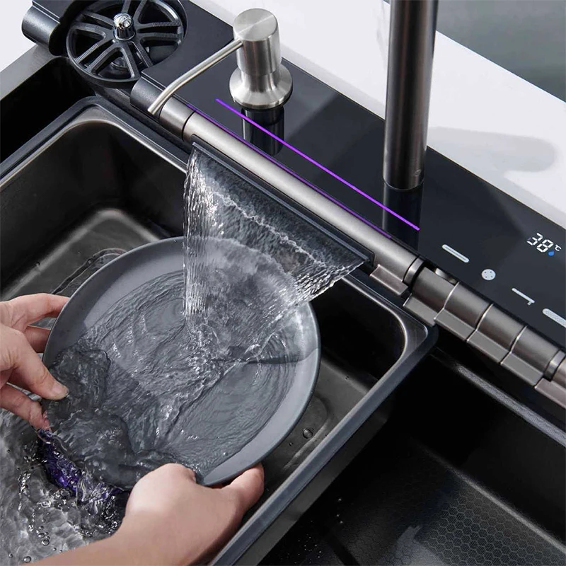 304 Stainless Steel Sink Kitchen Large Single Slot Digital Display Raindance Waterfall Sink Piano Button Nano Honeycomb