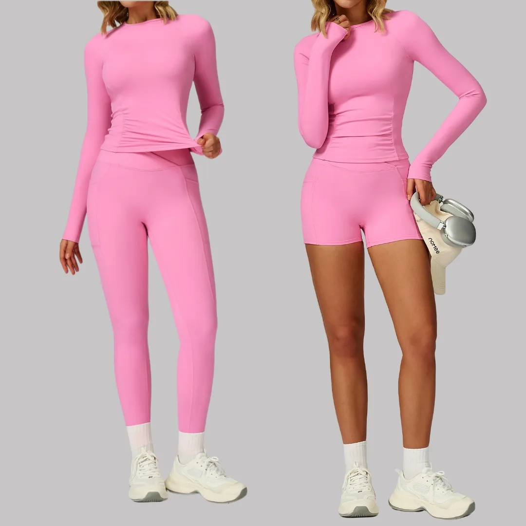 

Seamless Yoga Set Sports Fitness High Waist Peach Hip Slim Pants Long Sleeve Outdoor Running Workout Clothing Gym Sportswear