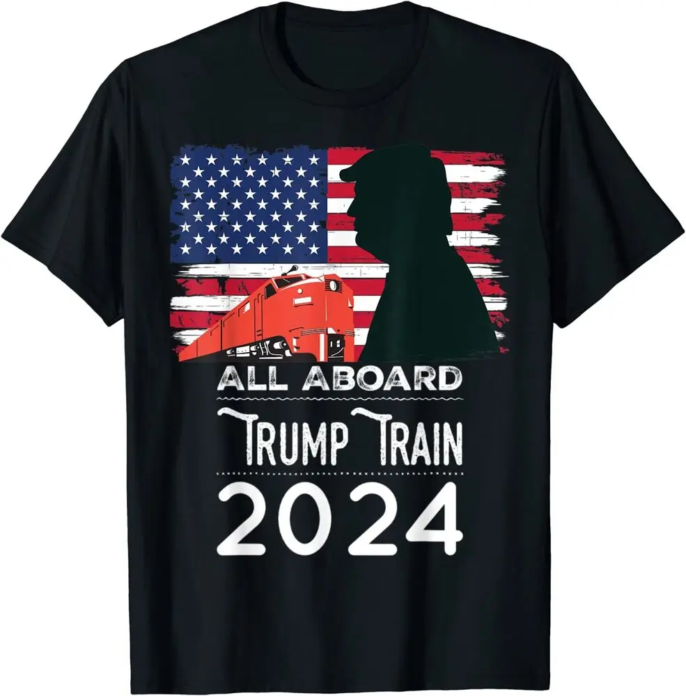 All Aboard Trump Train 2024 Vintage American Flag T-Shirtfor Men Clothing Women Short Sleeve Tees Y2K Tops Unisex Summer