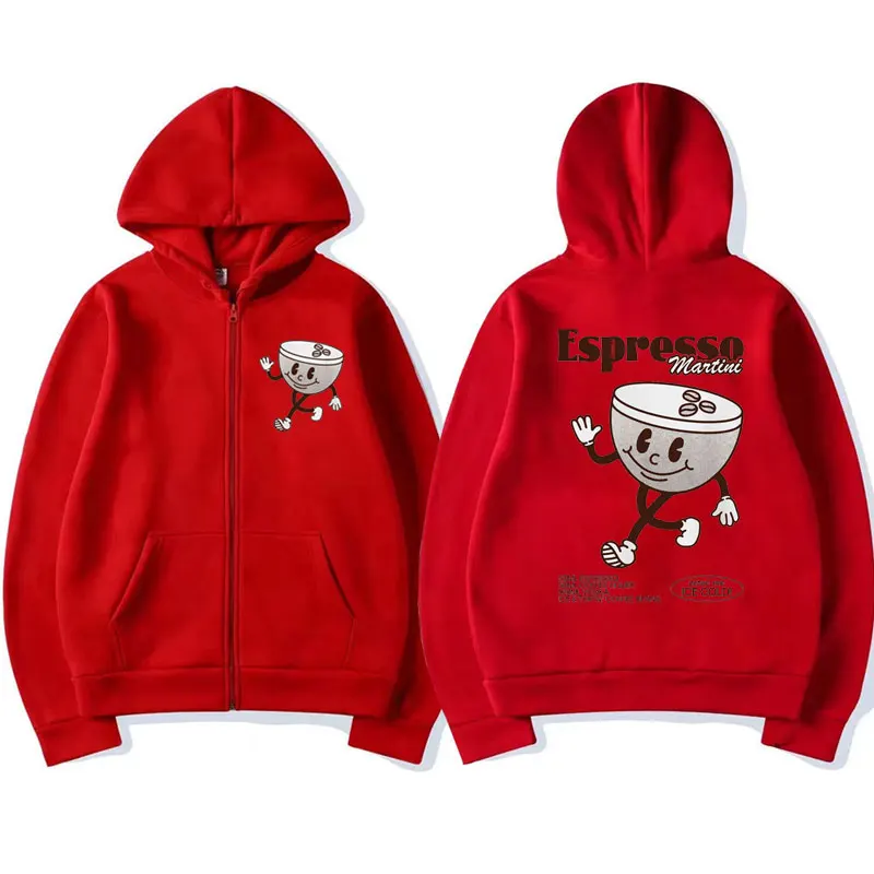 Funny Espresso Martini Cocktail Print Zip-up Hoodie Fall Winter Fleece High Quality Zipper Jacket Men Women Coat Sweatshirts