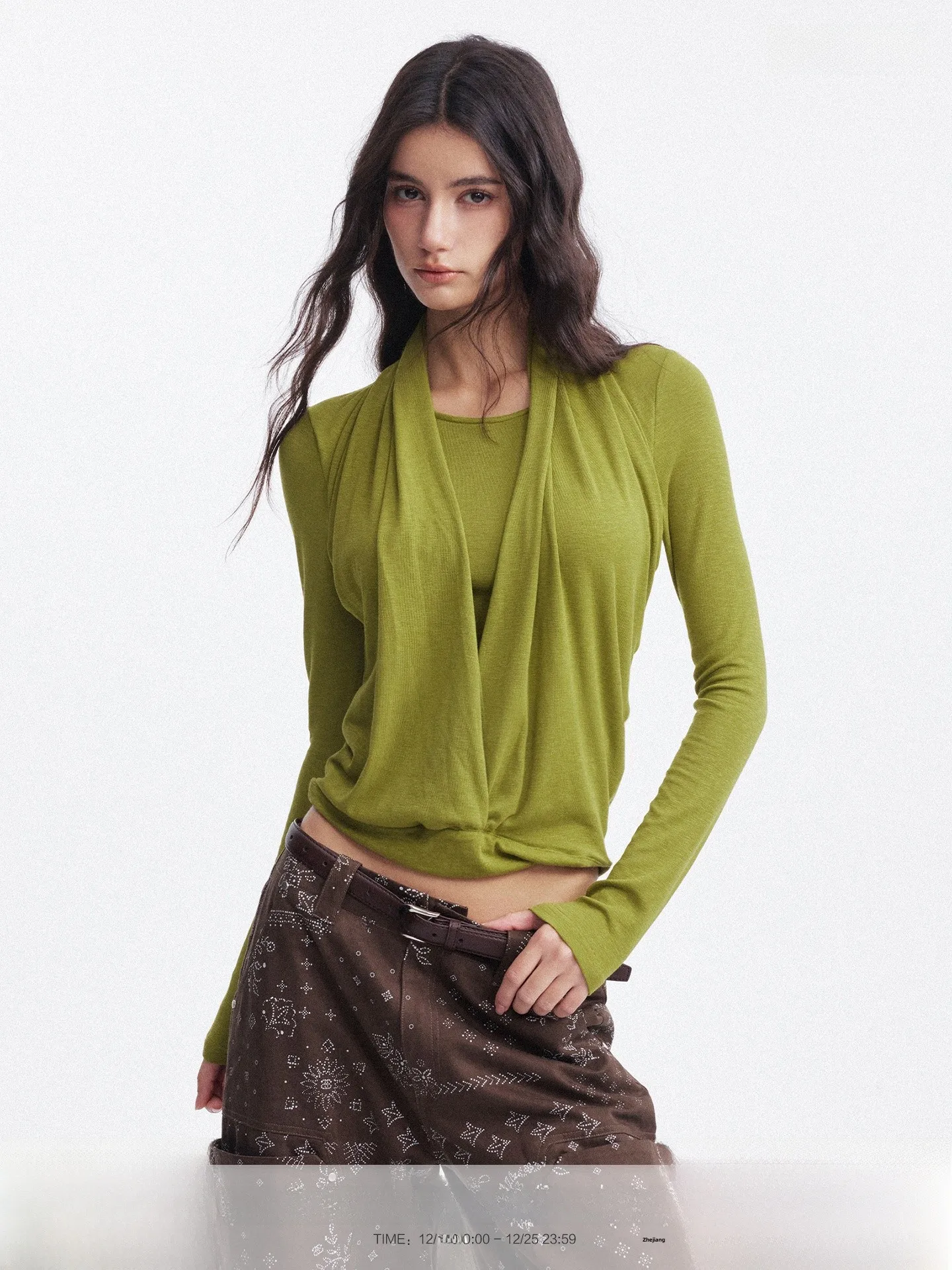 

SEGI Original Design Autumn Winter New Sle Women's V-Ne Knitted Top 3D Tailoring Fake Two-Piece Casual Faion