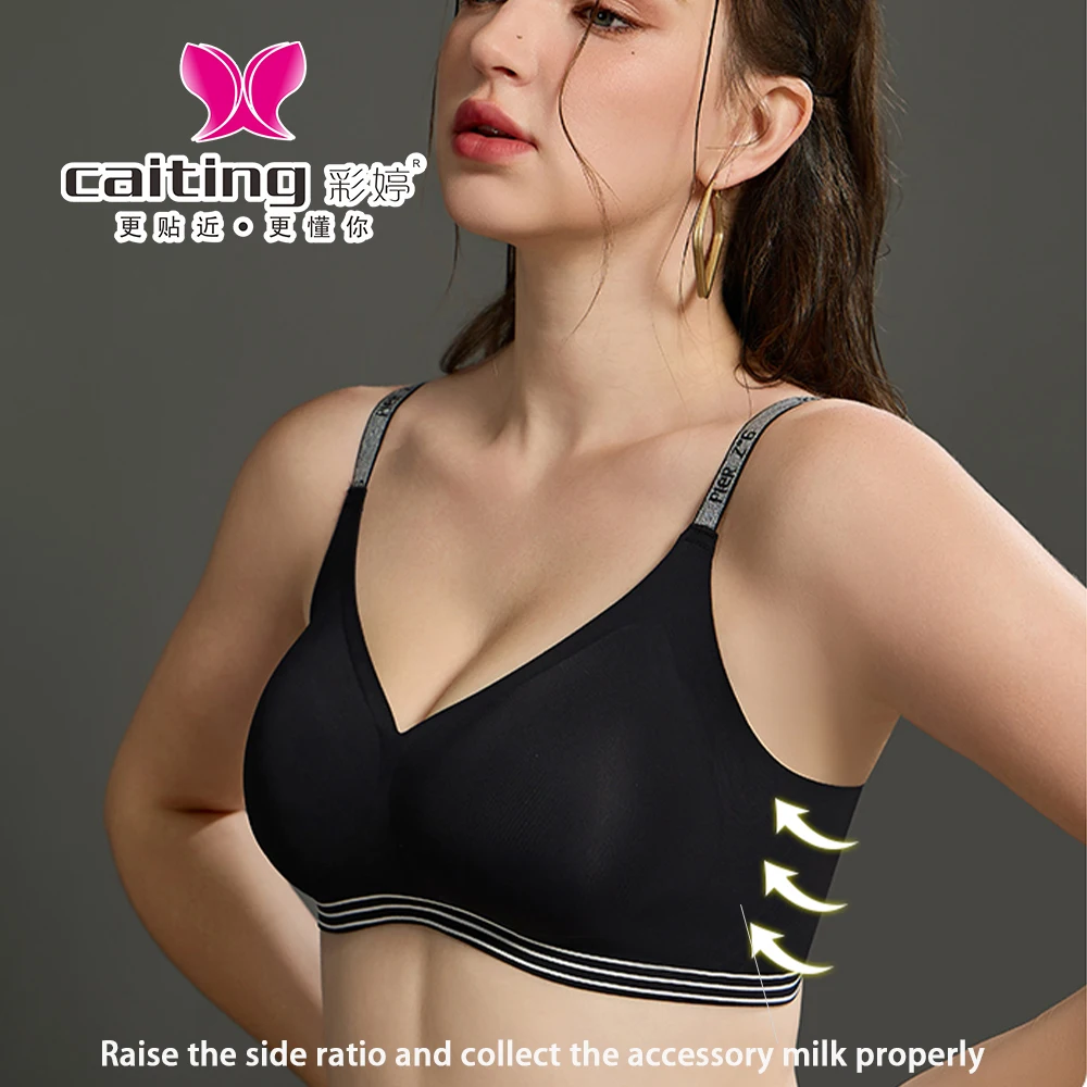 CAITING Mulheres Sem Costura Push-Up Sutiã Esportivo Alfabeto Decoração E Suporte de Aço Roupa Interior Suporte Suave Estilo de Roupa Interior Feminina