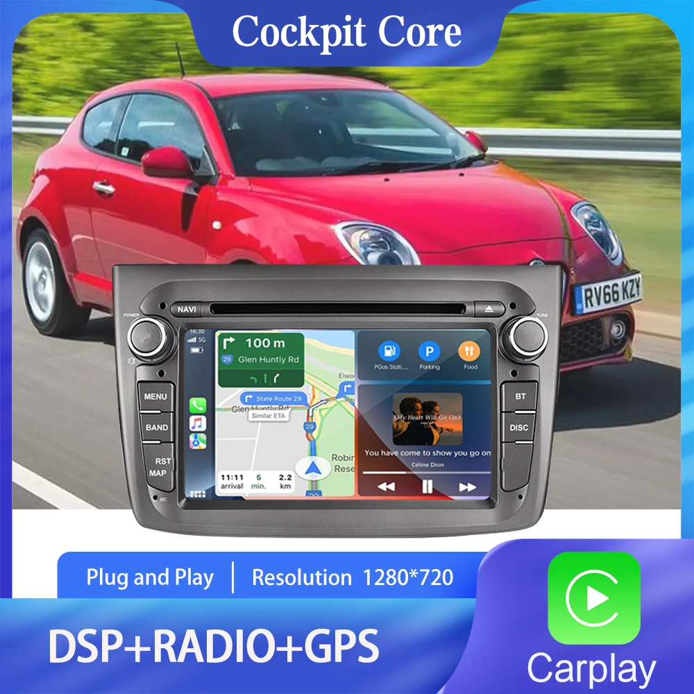 For Alfa Romeo Mito 2008- 2019 Android Car Radio Multimedia Player Supports CarPlay, GPS Navigation, Bluetooth5.0