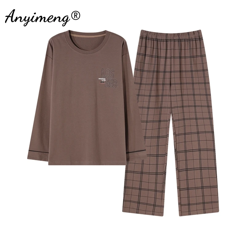 Herbst Winter L-3XL Freizeit Männer Pyjamas Faux Baumwolle Mode Rund kragen Pyjama setzt Langarm Pyjamas Gentleman Nachtwäsche