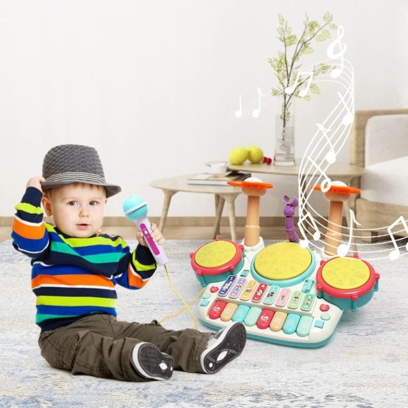 Children Musical Instruments Toys Jazz Drum Set Percussion Music with Microphone Kids Electronic Keyboard Puzzle Educational Toy