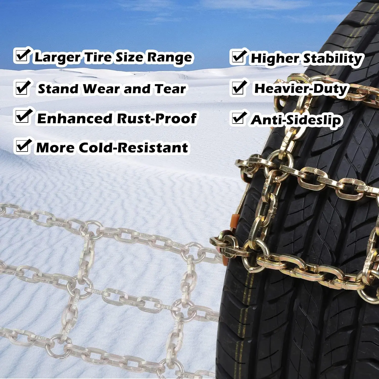 Snow Chains for SUV Car Pickup Trucks RV, Universal Adjustable Emergency Portable Snow Tire Chains, Applicable Tire Width