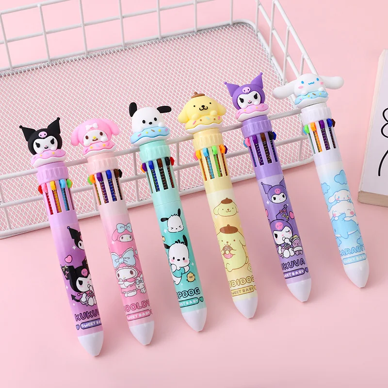 

6 pcs/lot Kawaii Sanrio Ballpoint Pen Cute Kuromi Melody Cinnamoroll 10 Colors Roller Ball Pens School Office Writing Supplies