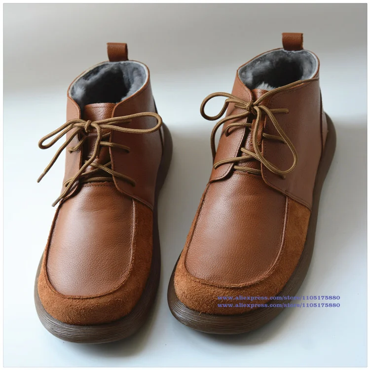 Soft Leather Snow Boots Round Toe Men's Boots Solid Color Ankle Booties Designer Men's Shoes Anti-Cold Men Shoes Botas Mujer
