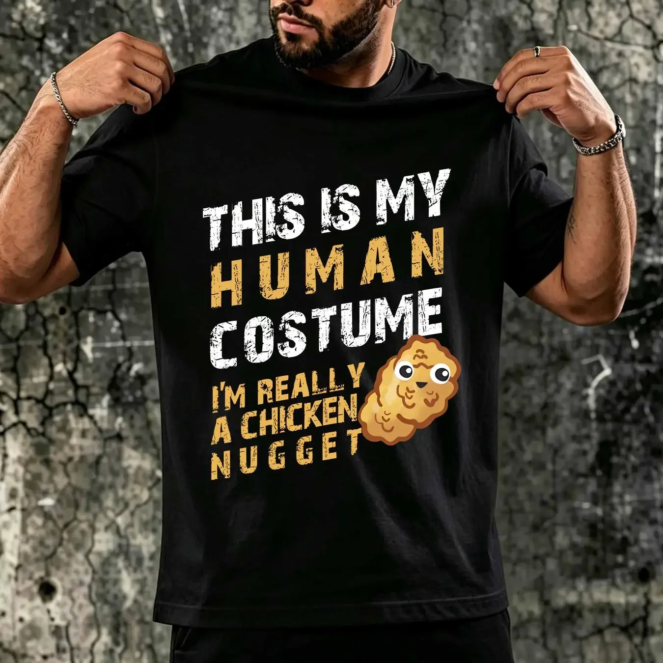 washed T Shirt This is My Human Costume I'm Really a Chicken Nugget Lazy Halloween long or short sleeves vintage Washed