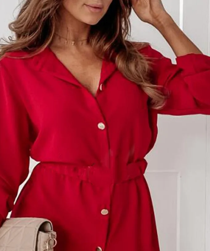 Womens Dresses 2024 Spring Fashion Button Front Roll Up Sleeve Long Sleeve Casual Turn-Down Collar Plain Daily Mini Shirt Dress