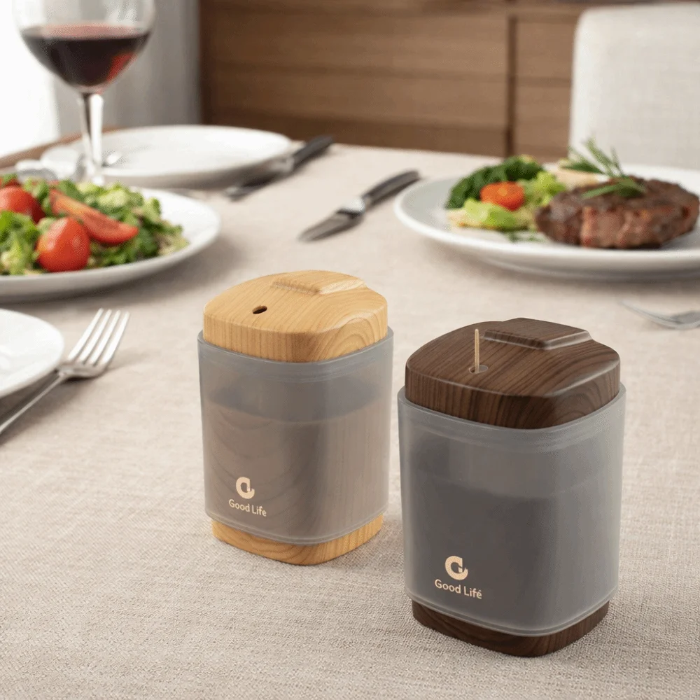 Portable Push Automatic Toothpick Dispenser Pop-Up Large Capacity Toothpick Box Wood Grain Hygienic Toothpick Jar Home Use