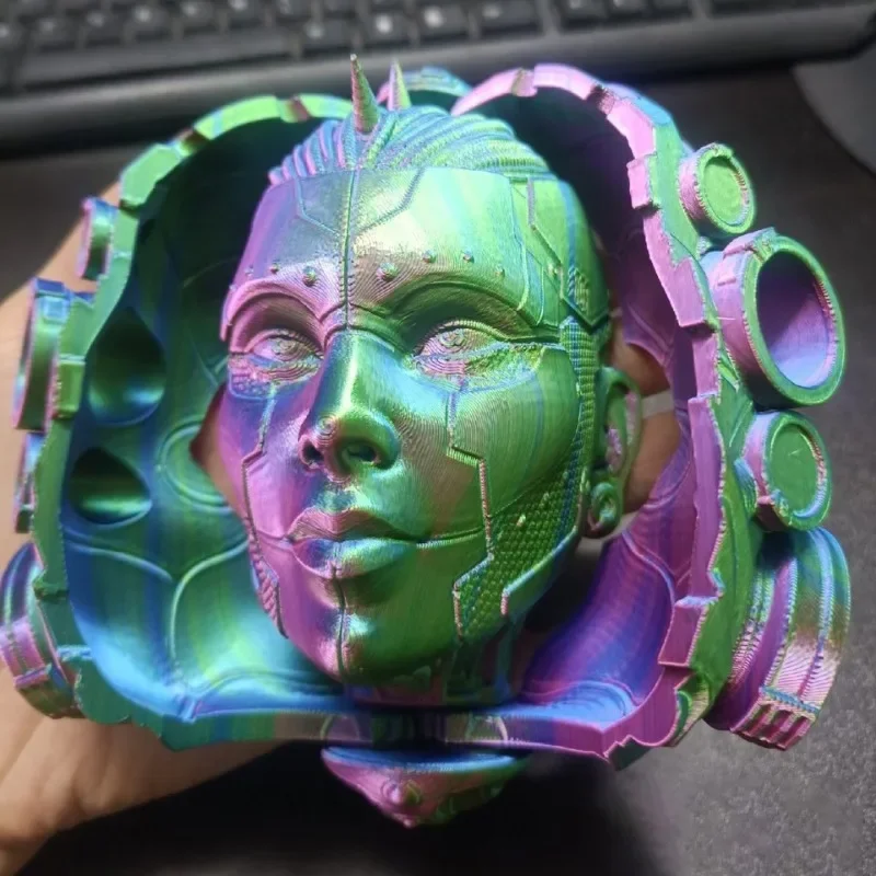 

3D Print Cyberpunk Mask Girl Mechanical Female Mask Movable Gradient Color Mecha Female Head Small Toys Ornaments