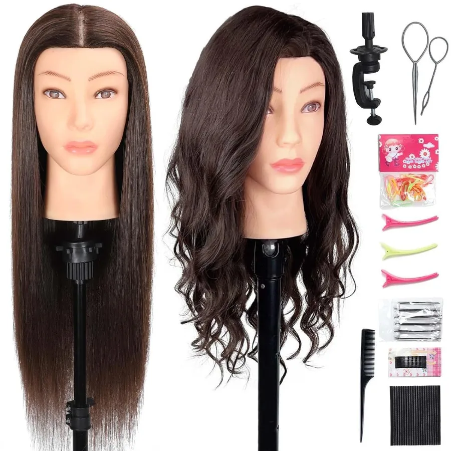 رأس عارضة أزياء مع 80 شعر بشري حقيقي لممارسة التجميل الاحترافية في تطبيقات تصفيف الشعر والقطع